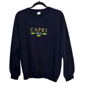 Vintage Harmony Made in Italy Embroidered Capri Lemon Navy Blue Sweatshirt Large